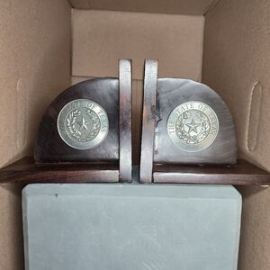 Rare State of Texas Ironwood & Pewter Bookends-Wooden, Handmade, heritage, decor